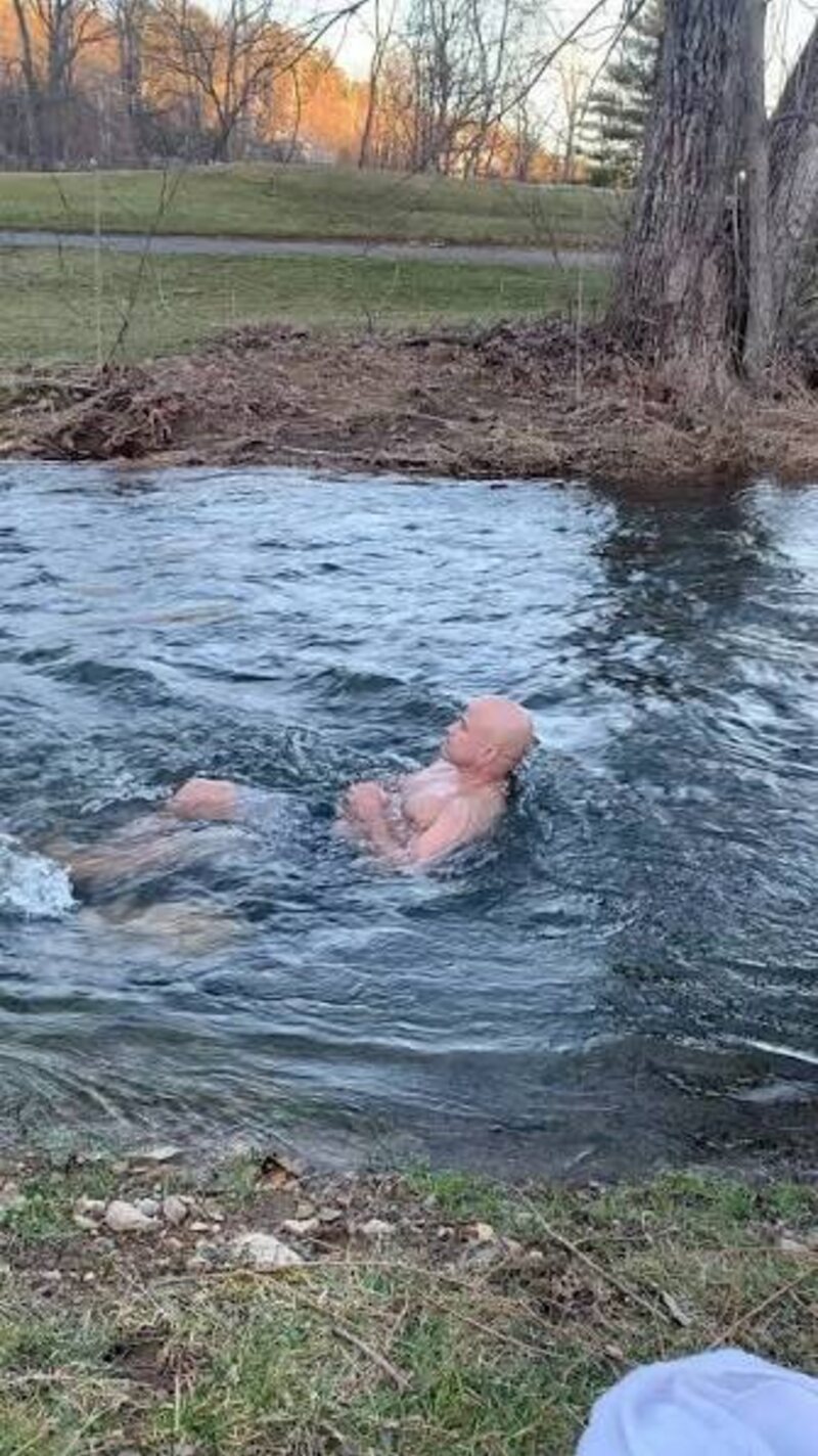 Cold plunge in the creek at golden hour